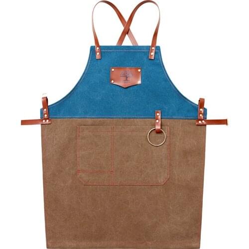 Cross Back Splicing Denim Leather Apron Korean Fashion Cafe Shop Chinese Food Waiter Men Women Hairdressing Overalls Painting