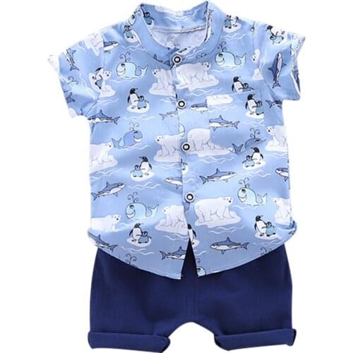 Toddler Baby Boy Clothing Set Summer Sharks Penguins Print T-Shirt Cartoon Children Boys Clothes Shorts Suit for Kids Outfit