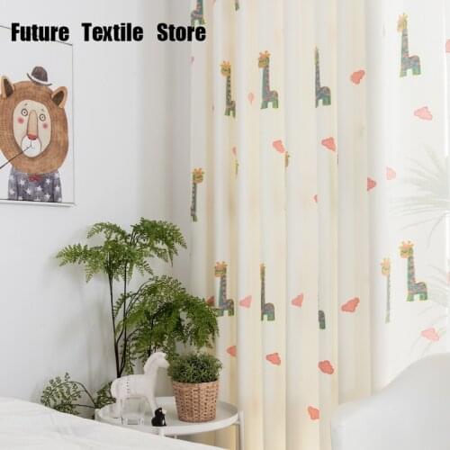 Korean Modern Childrens Changjin Deer Cartoon Embroidery Thick Velvet Cotton and Linen Curtain Finished Product Customization