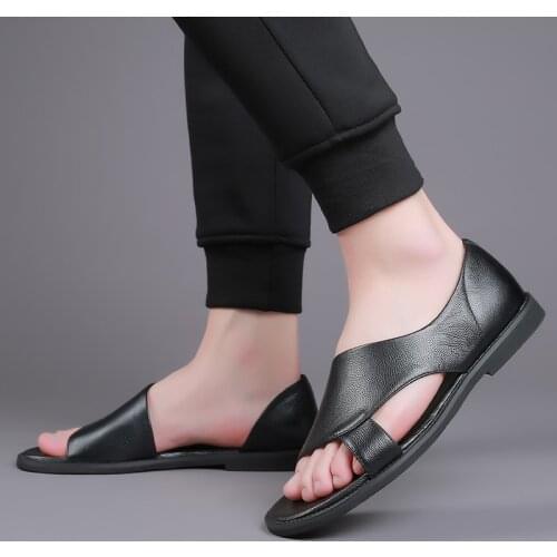 Yomior Fashion 2020 Men Shoes Vietnam Slippers Genuine Leather Vintage Beach Sandals Travel Mens Sandals Summer Flats Black