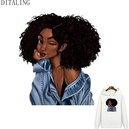 African Girl Patch Thermal Sticker On Clothing DIY Patches For Clothing Heat Transfer A-Level Vinyl Washable Applique On Hoodies