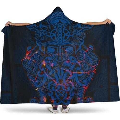 Viking tattoo Character Hooded Blanket Adult colorful child Sherpa Fleece Wearable Blanket Microfiber Bedding style-3
