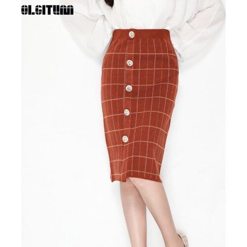 OLGITUM Plaid Pencil Skirts