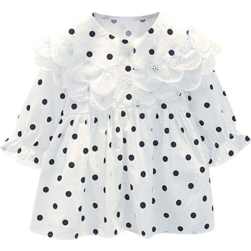 Autumn Spring Baby Girls Sweet Lapel College Style Point Long Sleeve Dress Kid Clothes Princess Dresses