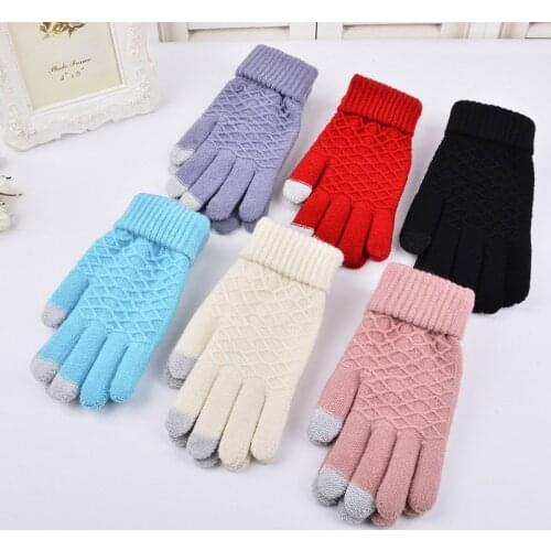 Fall Winter Men/Women Warm Jacquard Grid Pattern Female Stretch Knit Gloves Girl Solid Magic Accessories Wool Gloves Mittens A35