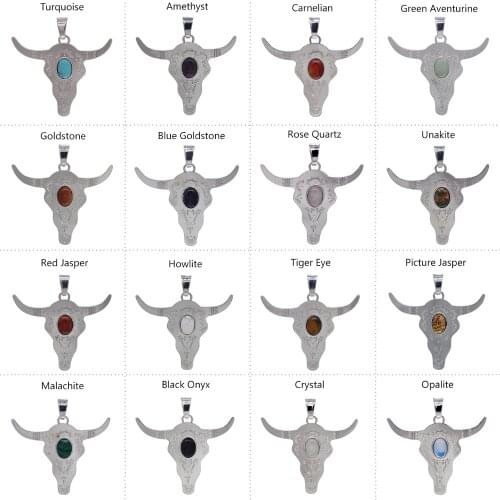 Natural stone Head Bull Pendant Necklace Cattle Charm Bead Longhorn Necklaces pendants for Jewelry Lol Choker