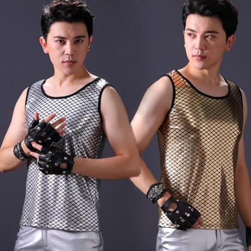 New Plus Size Nightclub DJ Singer Street Dance Rock Clothes Performance T-Shirt MenS Personality Korean Version Vest DWY1672