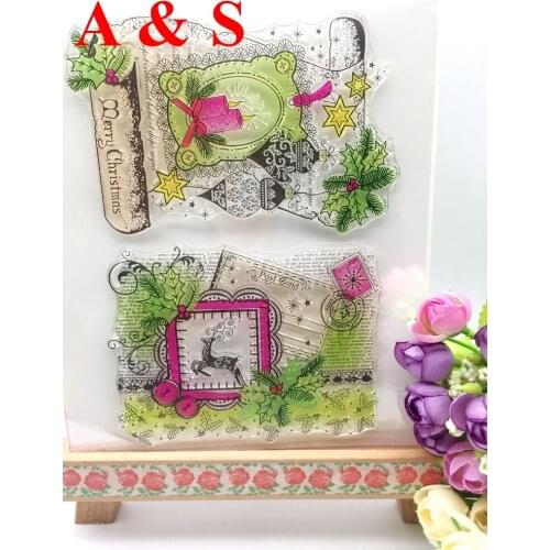 CLEAR STAMPS Background Merry Christmas Deer Label Candle Scrapbook Card album paper craft silicon rubber transparent stamp