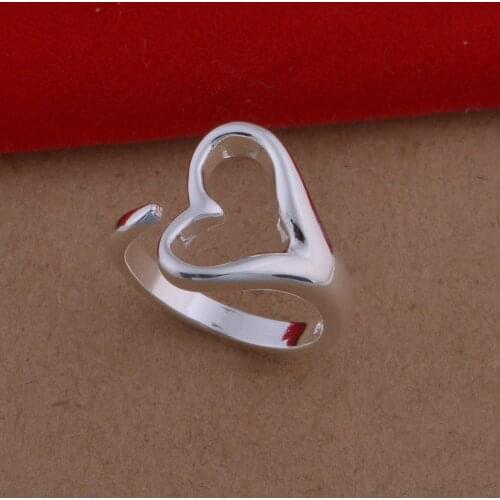 QiLuxy Silver Color Hollow Heart Opening Rings for Women Fashion Simpl Adjustable Wedding Ring Jwewlry Gifts