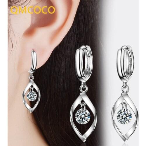 QMCOCO Korean Version Simple Elegant Zircon Long Earrings Woman Earrings Reverse Fashion 925 Silver Party Jewelry Accessories