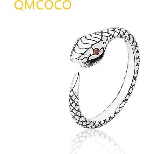 QMCOCO 925 Sterling Silver Geometric Snake-Shape Open Adjustable Ring Minimalist Fine Jewelry For Women Party Gift