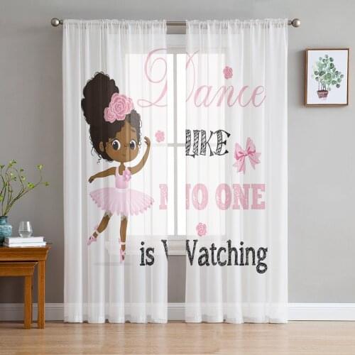 Pink African Ballet Girl Window Treatment Tulle Modern Sheer Curtains for Kitchen Living Room the Bedroom Curtains Decoration