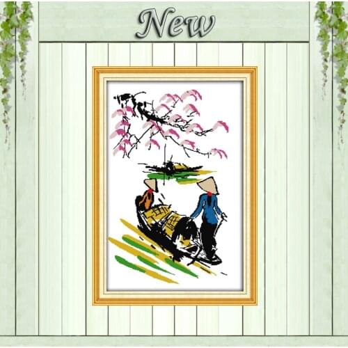Fisherman seaside scenery diy home decor painting counted print on canvas DMC 11CT Cross Stitch Needlework Sets Embroidery kits