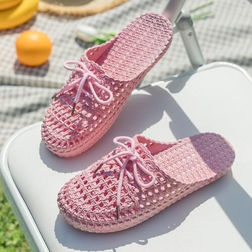 New Womens Openwork Slippers Non-slip Deodorant Breathable Flat Sandals Home Indoor Lazy Student Slippers Gladiator Sandals