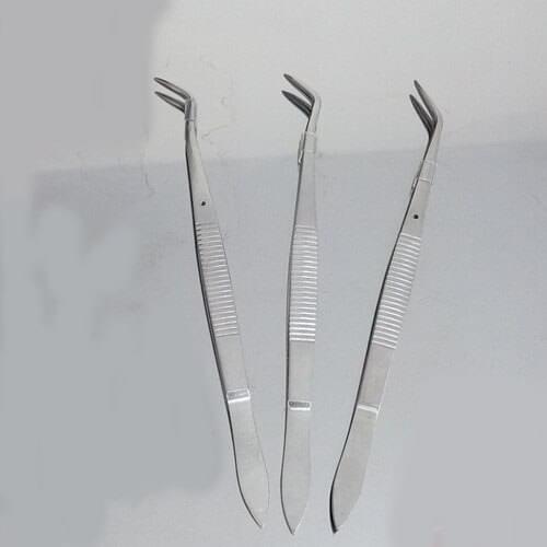 Stainless steel elbow forceps Single and double bend tweezers with position point
