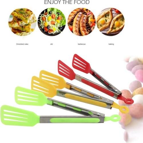 Salad Serving BBQ Tongs Non-Stick Kitchen Tongs Silicone Pizza Bread Steak Clip Stainless Steel Handle Utensil