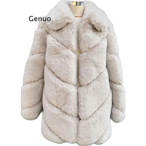 2021 Winter New Fashion Soft Faux Rabbit Fur Coat Women Turn Down Collar Fluffy Warm Fake Fur Coats Jacket