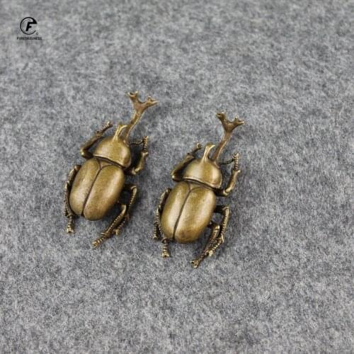 Vintage Copper Insect Tea Pet Japanese Rhinoceros Beetle Small Ornaments Brass Dynastes Hercules Home Figurines Desk Decorations