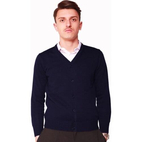 Knitted sweater cardigan buttons winter wool acrylic blue work Brigade