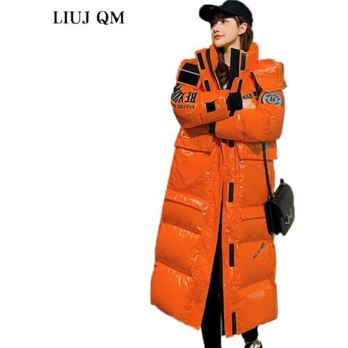 2020 New Winter Womens Jacket Orange Bright Plus Size Female Jacket Long Over The Knee Fashion Hooded Cotton Woman Parkas Coat