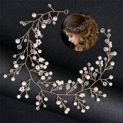Headpiece Women Handmade Tiara Wedding Hair Ornaments Jewelry Wedding Headdress Pearl Crystal Headband Bridal Hair Accessories