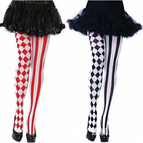 Womens Halloween Stockings Party Cosplay Striped Elastic Pantyhose Autumn Winter Xmas Club Clown Stockings Multicolor