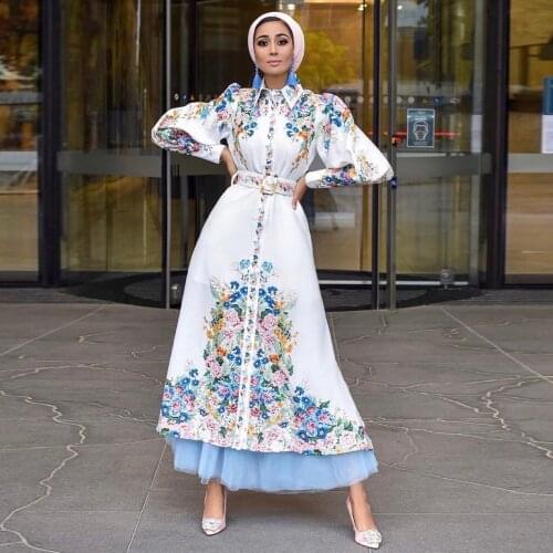 Eid Floral Abaya Muslim Fashion Hijab Dress European Islam Clothing Abayas Womens Robe Musulman De Moda Femme Vestidos F2710