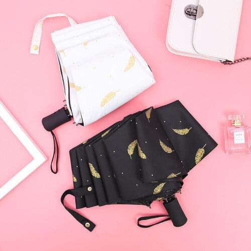 Umbrella Female Machine Bronzing Feather Sunny Rain Multi-purpose Umbrella Student Vinyl Creative Folding Sunshade Sun
