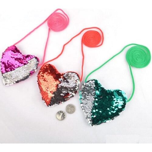 1Pc Kids Toddler Girls Sequins Heart-shaped Zipper Cross-body Handbag Fashion Kids Shoulder Messenger Bag