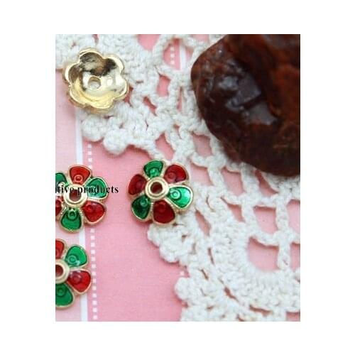 10pcs Petals Bead Caps Enamel Cloisonne Metal Golden Plated Jewelry Findings For Bracelet end bead Jewelry Making DIY gh5c