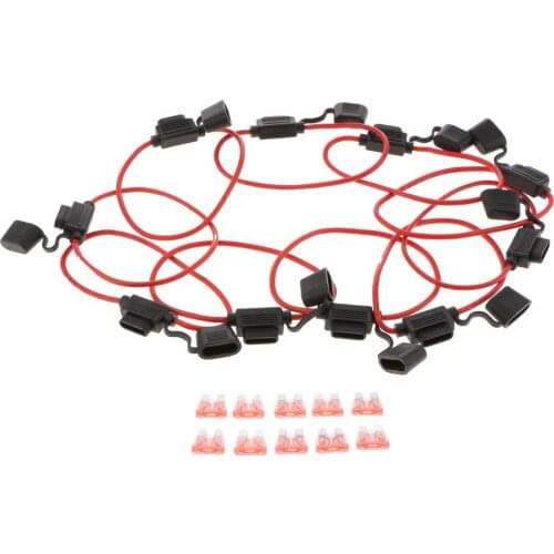 10 Pcs/Set 12 Gauge ATC Fuse Holder Box & Fuses In-Line AWG Wire Copper 12V 0.5A-30A Blade Standard Plug Socket IP68