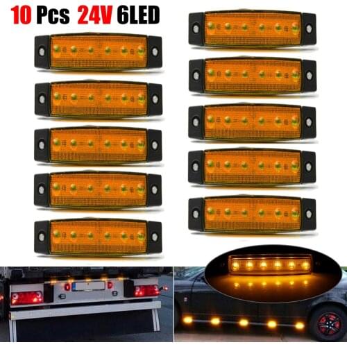 10pcs Yellow Car External Lights LED 24V 6 SMD LED Auto Car Bus Truck Wagons Side Marker Indicator Trailer Light Rear Side Lamp
