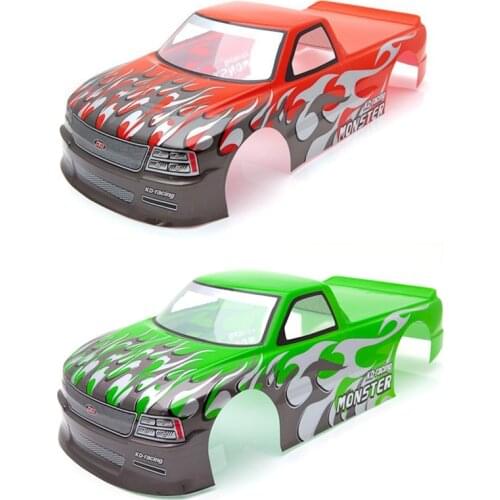 2pcs for 1/10 RC Car Venom T-10 PVC Painted Body Shell Pick Up Truck Width 205mm Wheelbase 255mm - Green & Red