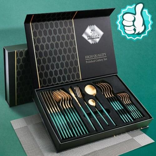 24Pcs/set Gold Silver Dinnerware Set Steak Knife Fork Coffee Spoon Teaspoon Noble Wedding Party Travel Home Luxury Cutlery Set