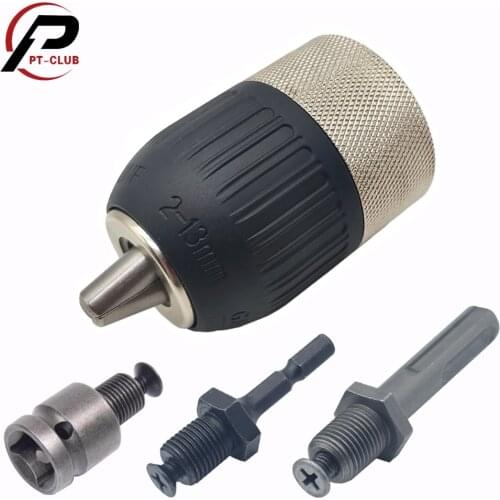 3-Jaw Keyless Drill Chuck 1/2inch 2-13mm 1/2-20UNF Quick Change Adapter SDS-Plus Shank 1/4" Hex Square For Hammer Drill