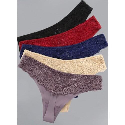 5 Pcs Cotton Thong Tanga Womens Panties Seamless G-string Lace Underwear Transparent Briefs Girl Sexy Lingerie Underpant Female