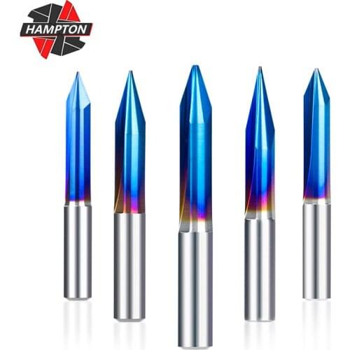 6mm Shank 2 Flutes Straight Engraving Bits 15-30 Degrees Tip 0.3-1.0mm V Shape Milling Cutter Nano Blue Coated CNC Carving Bit