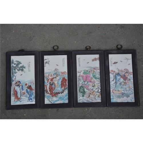 Antique QingDynasty Handmade porcelain brand painting,Buddha crossi,4 pieces/pack,Hand-painted crafts,best collection& adornment