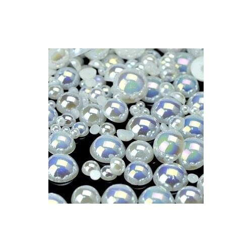 Free Shipping 200Pcs/lot Size 6mm White AB Color Imitation Pearls Half Round Flatback Beads DIY Decoration