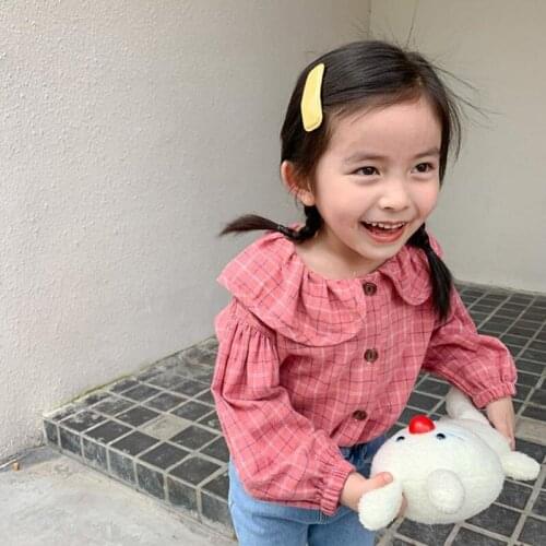 DFXD Toddler Clothes Girls Spring Autumn Blouses Shirts Fashion Long Sleeve Plaid Ruffles Collar Doll Shirt Kids Princess Tops