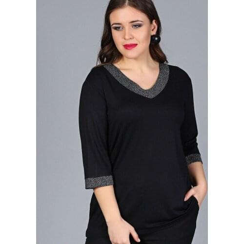 New Season Fashion Plus Size Sim Neck Long Slevee Blouse Natural Viscose Soft Elastic Fabric
