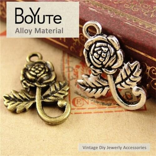 BoYuTe (50 Pieces/Lot) 16*22MM 2 Colors Zinc Alloy Materials Vintage Metal Sunflower Charms Pendants for Jewelry Accessories