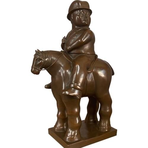 ArtsHom Famous Botero Bronze Reproduction Bronze Fat Man Riding On Fat Horse Statue Sculpture Fat Man On Horse Figuriens Collect