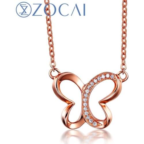 ZOCAI butterfly 0.03 ct natural genuine diamond 18K rose gold necklace 18K rose gold chain necklace fine jewelry D04734