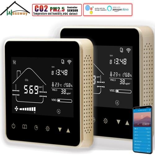 HESSWAY RS485 PM2.5 CO2 Sensor 0-10V/AC Control for Temperature, Humidity, VOC Detection Works with Alexa Google Home