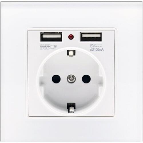 Dual 2100mA USB Socket Luxury Glass Panel Wall Power USB Socket EU Standard Socket With USB Charger Port for Mobile