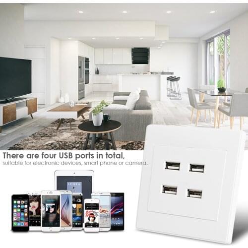 4 USB Ports DC 5V Home Office Electric Wall Mounted Power Socket Charger Outlet