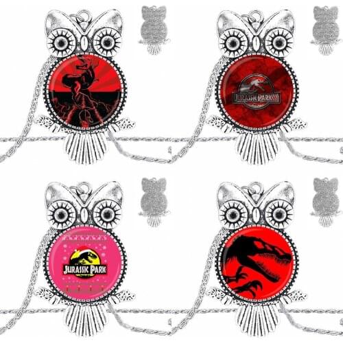 EJ Glaze Jurassic Park For Women Wedding Gift Bronze Color Glass Cabochon With Owl Shaped Pendant Choker Necklace