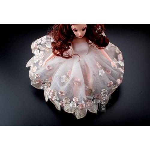 Hot sale Auto material 18 cm doll lace embroidered gold skirt edge