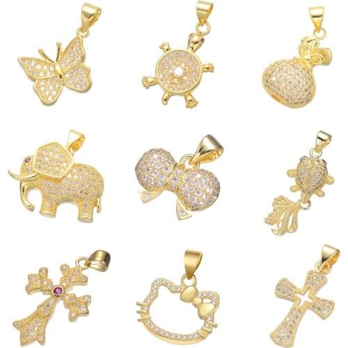 Juya Handmade Micro Pave Zircon Butterfly Turtle Cat Cross Elephant Wallet Charms For Women Fashion Pendant Jewelry Making